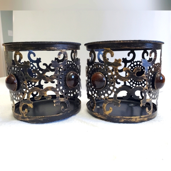 Jar Candle Holder Sleeves, Pier One, Antiqued Amber & Bronze - Picture 1 of 5